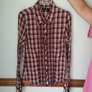 Beaded Plaid Button Up