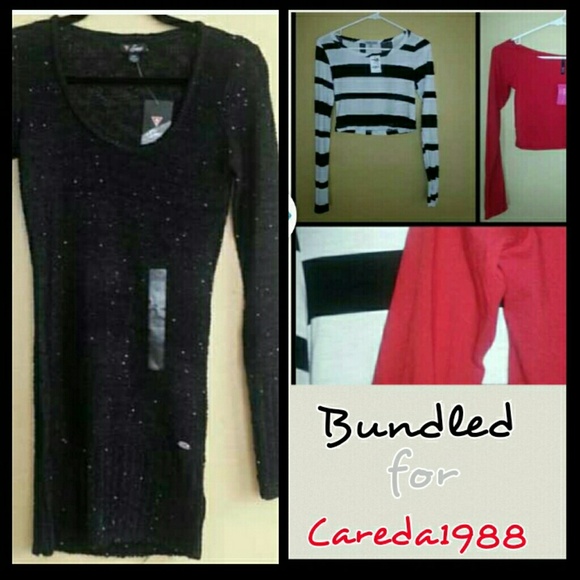 2 crop shirts and sequins Guess sweater bundle