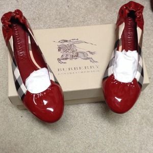 Brand new Burberry red and check ballerina flats