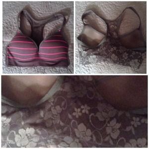 BOGO! Pink/grey striped sports bra with lace back!