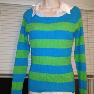 NWOT Blue & green striped cable knit sweater