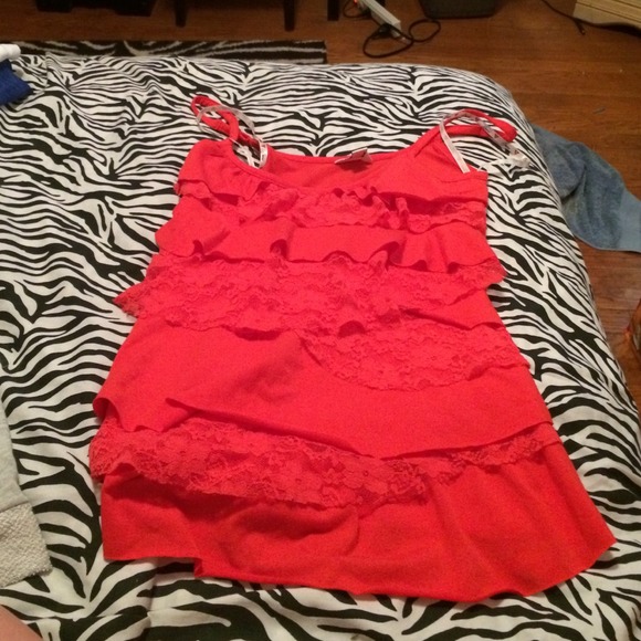 A red floral layered tank top