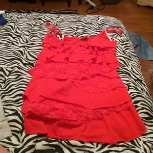 A red floral layered tank top