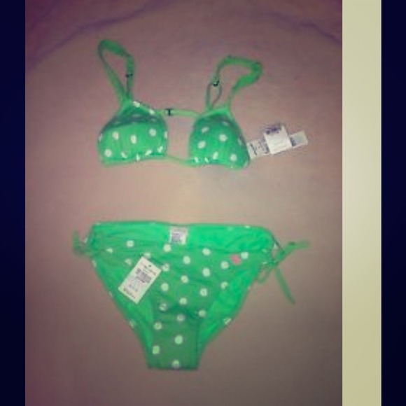 GREEN POLKA DOT NWOT BIKINI KIDS XL