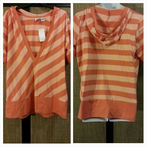Orange Stripe Shirt w/ Hood - Picture 2 of 2