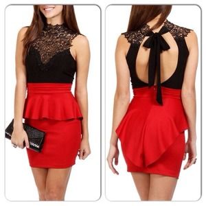 *HOLD* Alice+Olivia- Red peplum crochet dress
