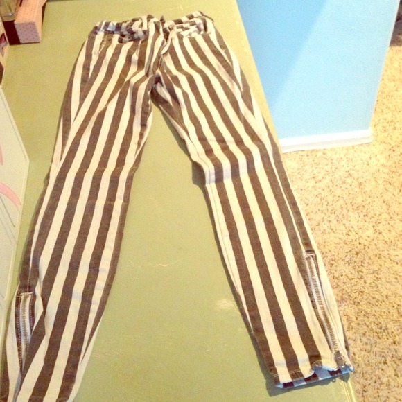 stripped bullhead high rise skinny jeans