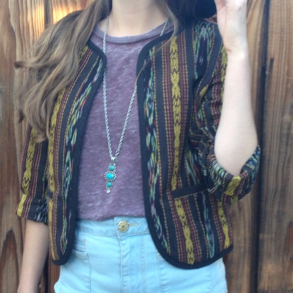 SOLD ⚡Boho Babe HP🌻Tribal Yarndye Crop Bolero - Picture 2 of 4