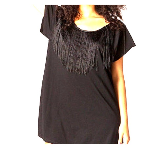 Black Oversize Fringe Mini Dress