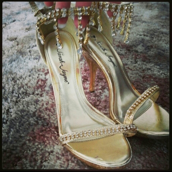 Gold jeweled Sarah Jayne heels.