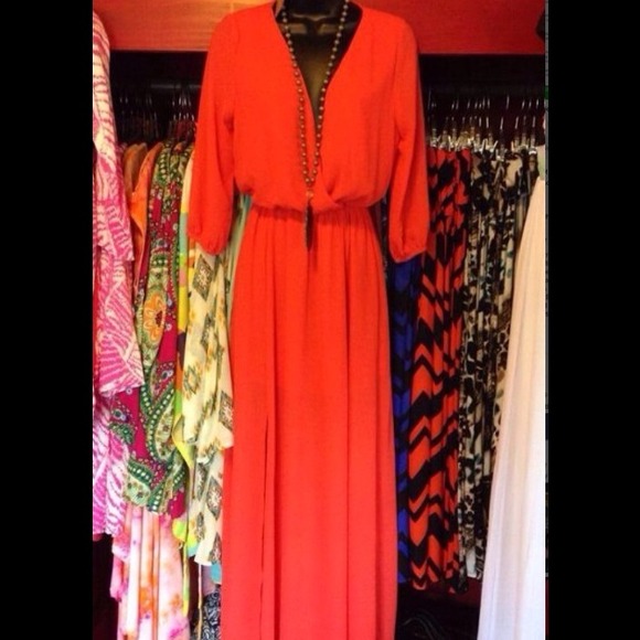 NWT tomato red chiffon maxi M