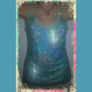 Sexy Embellished Sequined Ocean Blue Strappy tank.