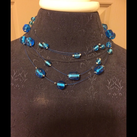 Pretty blue glass bead necklace.