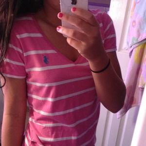 PINK AND WHITE STRIPED POLO