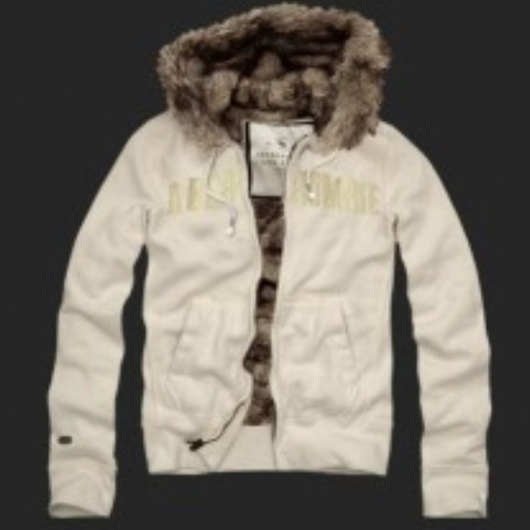 Fuzzy A & F zip up cream sweatshirt