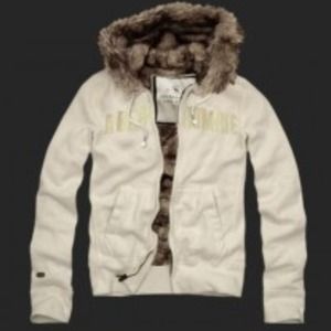 Fuzzy A & F zip up cream sweatshirt