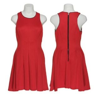 CHORD Red Skater Pleated Racerback Stretch Dress