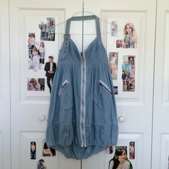 Mock Denim Halter Dress