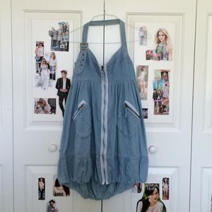 Mock Denim Halter Dress