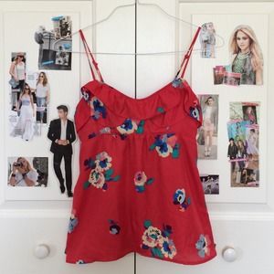 Red Floral Spaghetti Strap Blouse