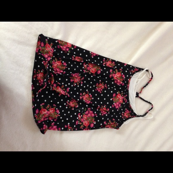Floral/polka dotted spaghetti strap tank. - Picture 1 of 2