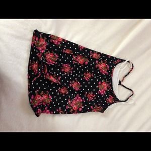 Floral/polka dotted spaghetti strap tank.