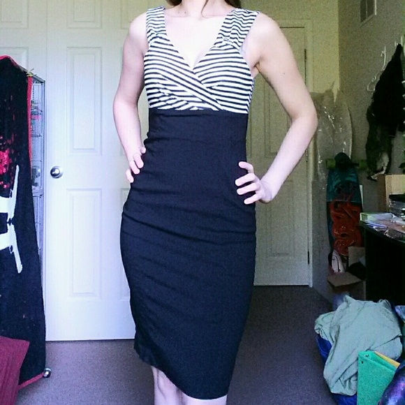 Black & White Striped Pinup Pencil Dress