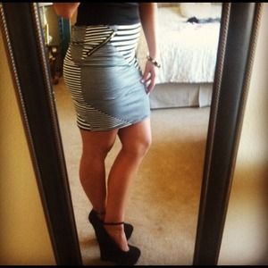 Black and white striped high waisted skirt