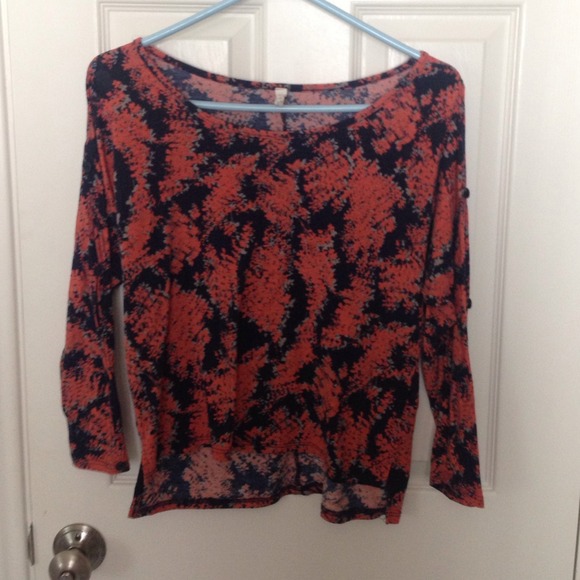 Navy blue coral and grey floral long sleeve