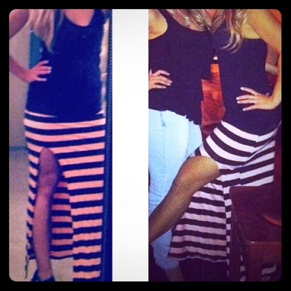Pastel peachy/pink and black striped skirt - Picture 1 of 1