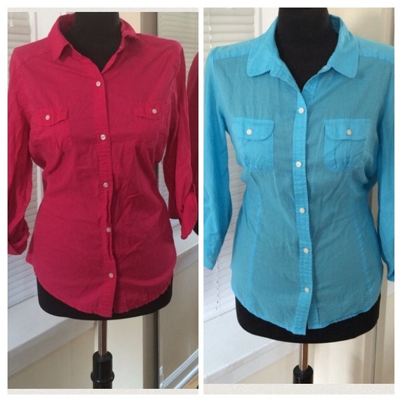 Pink and blue button down shirts