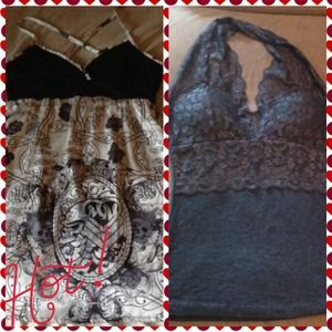 MM black and white dress & Lacey grey top