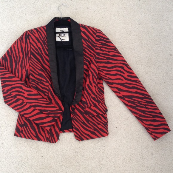 Topshop red and black zebra striped blazer