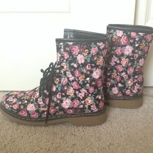 Floral combat boots