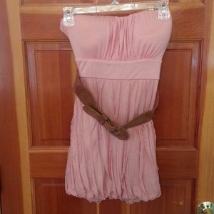 Pink tube top with brown belt