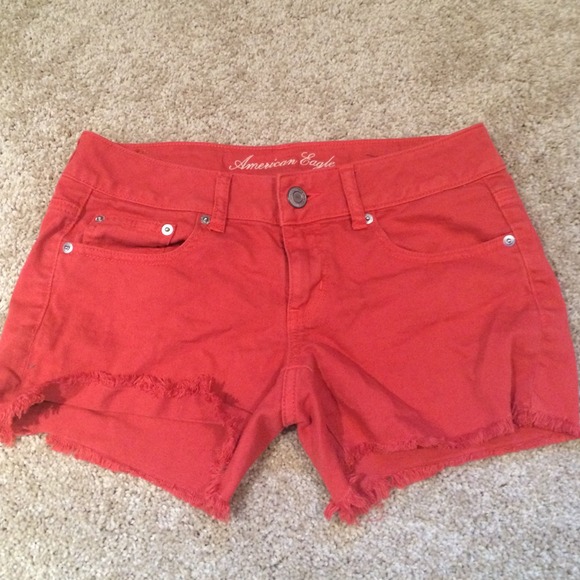 American Eagle red cutoff shorts