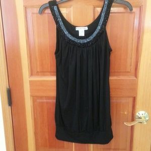 Black tank top with beaded collar