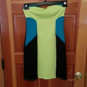 Bright strapless cocktail dress