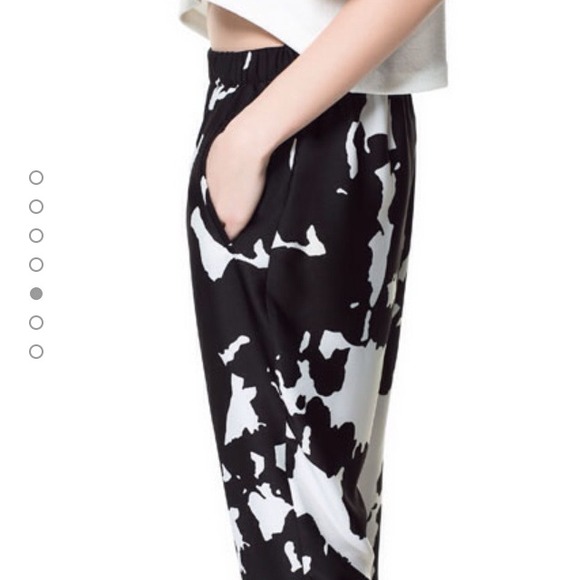 Zara black white cow abstract lightweight pant M - Picture 3 of 4