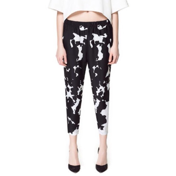 Zara black white cow abstract lightweight pant M - Picture 4 of 4