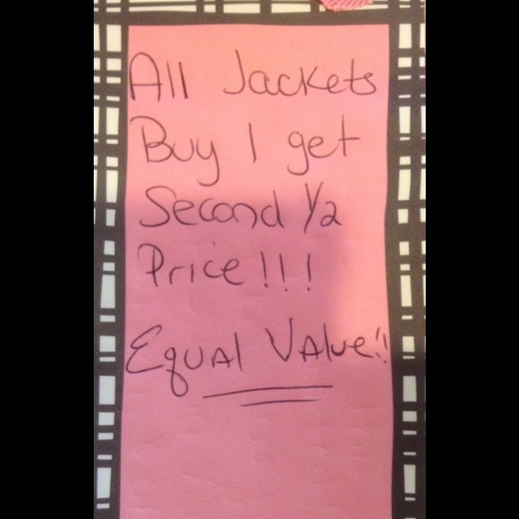 All jackets buy one get the second 1/2 off..