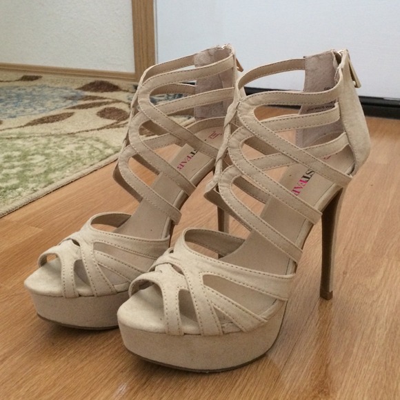 Nude brown caged heels