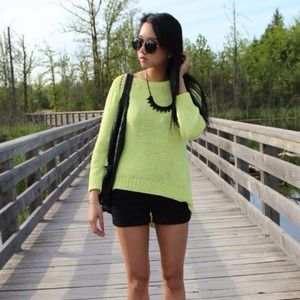 Zara neon yellow crew round neck Knitted sweater L