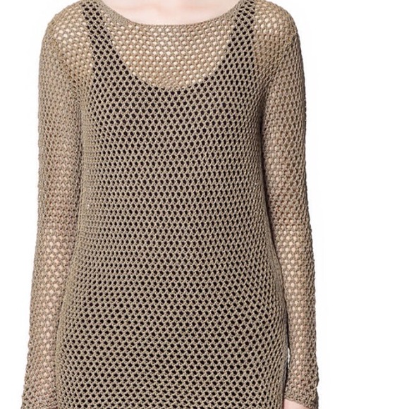 Zara olive green open Knitted net sweater M - Picture 2 of 2