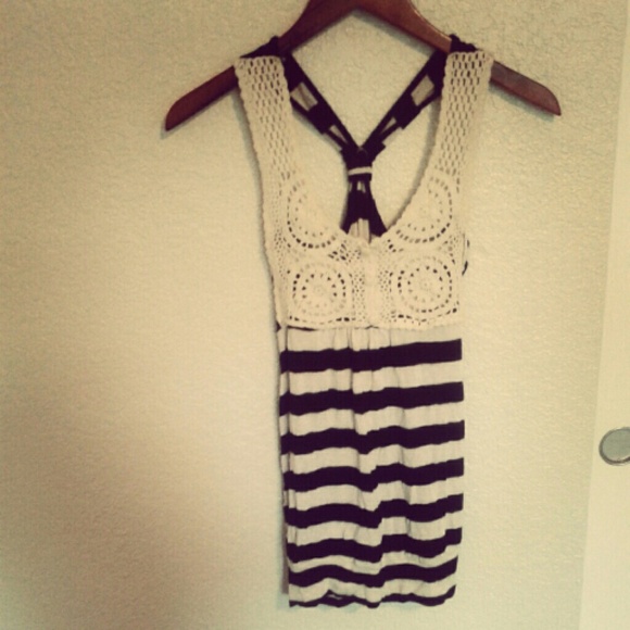 Striped racer back with a knitted top