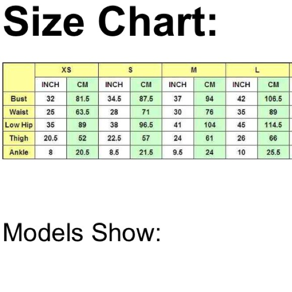 Sizes for the dress