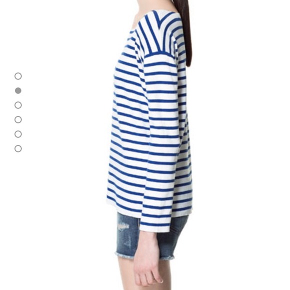 Zara blue white striped Nautical Sailor sweater L - Picture 3 of 4