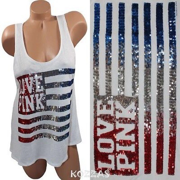 Victoria Secret PINK Bling American Flag Tank Top - Picture 1 of 1