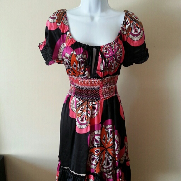 Bebe Geometric Floral Print Dress 100% Size Medium