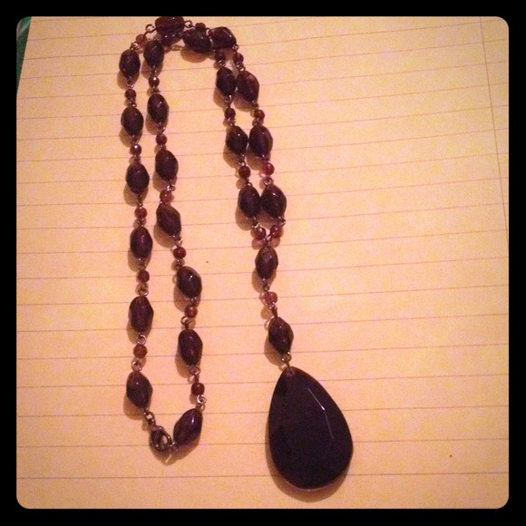 Amber  and black drop necklace